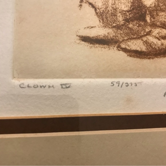 Vintage Clown Emmett Kelly Soft-Ground Intaglio Etching Drawing |Artist Unknown - Picture 6 of 7